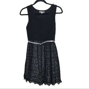 Knit Works Black Floral Lace Fit & Flare Dress Kids 14